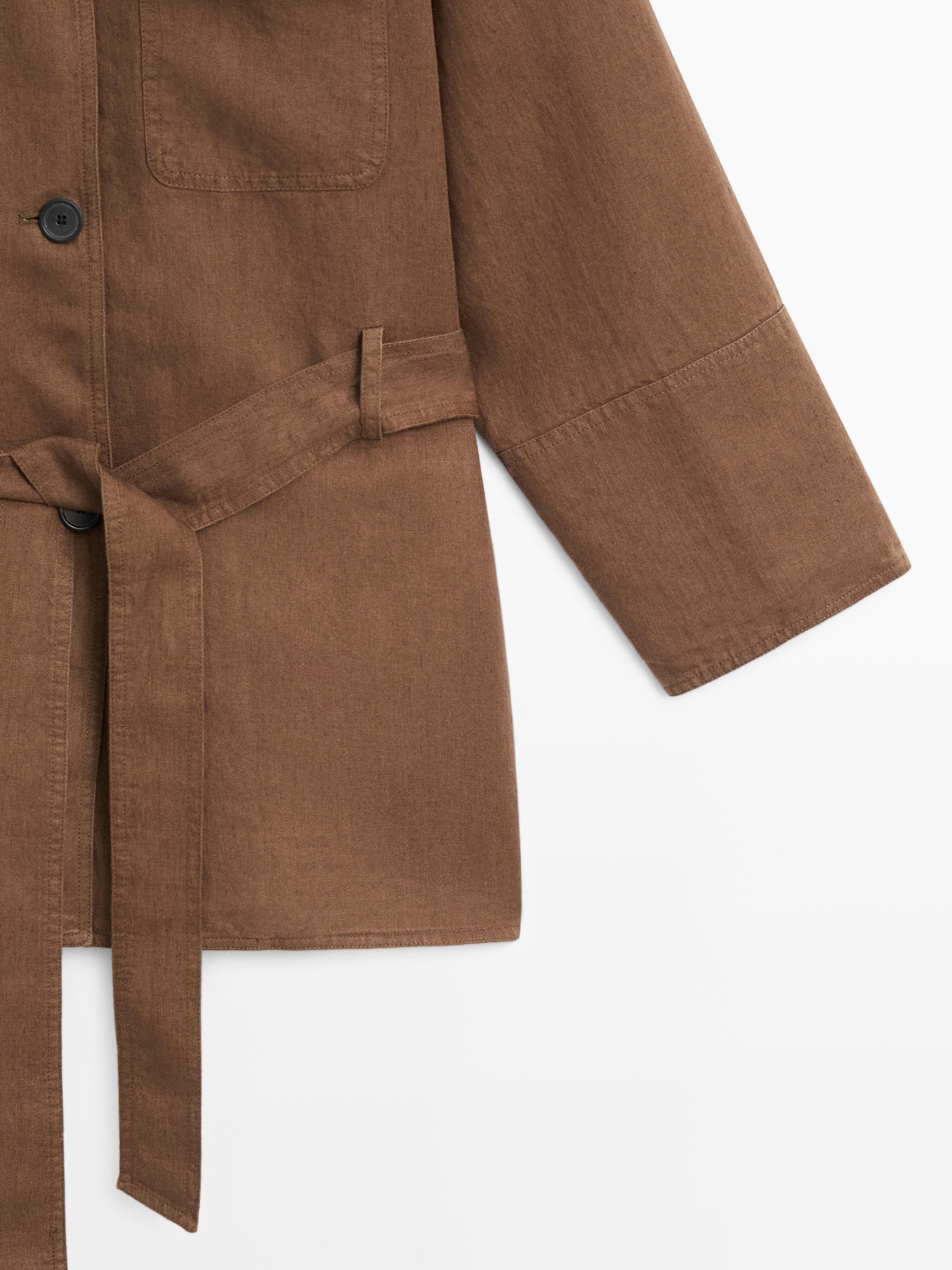 100% linen blazer with pockets and belt detail